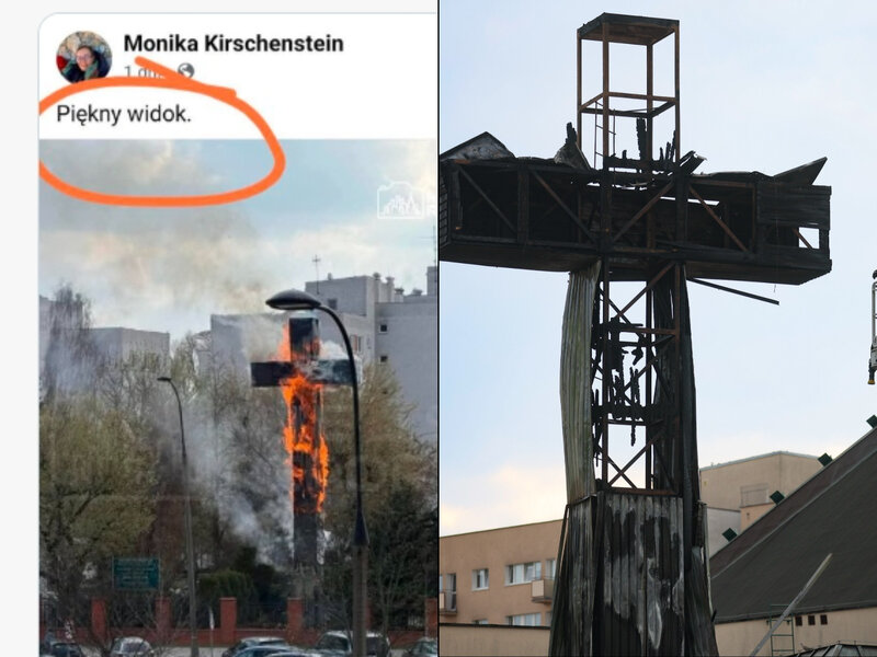 Spłonął historyczny krzyż papieski. Radna KO: Piękny widok