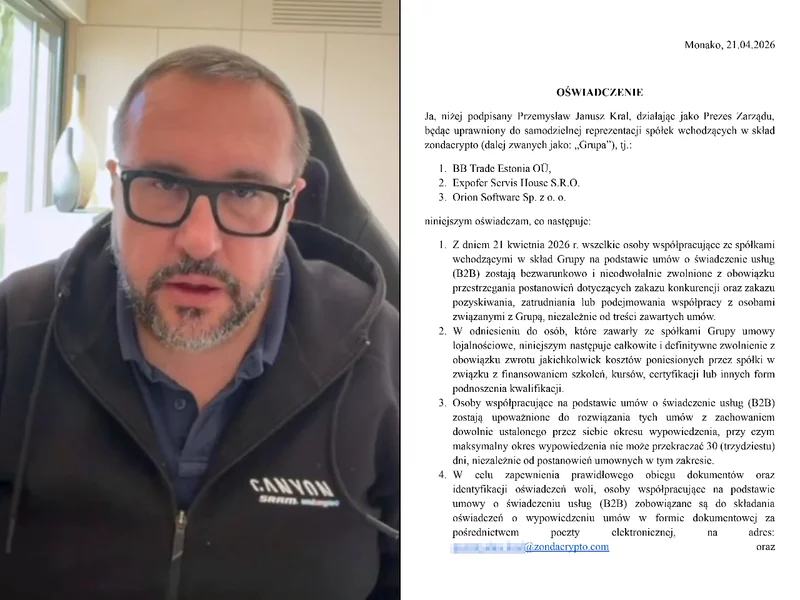 Afera Zondacrypto. Prezes giełdy wydał nowe oświadczenie z Monako
