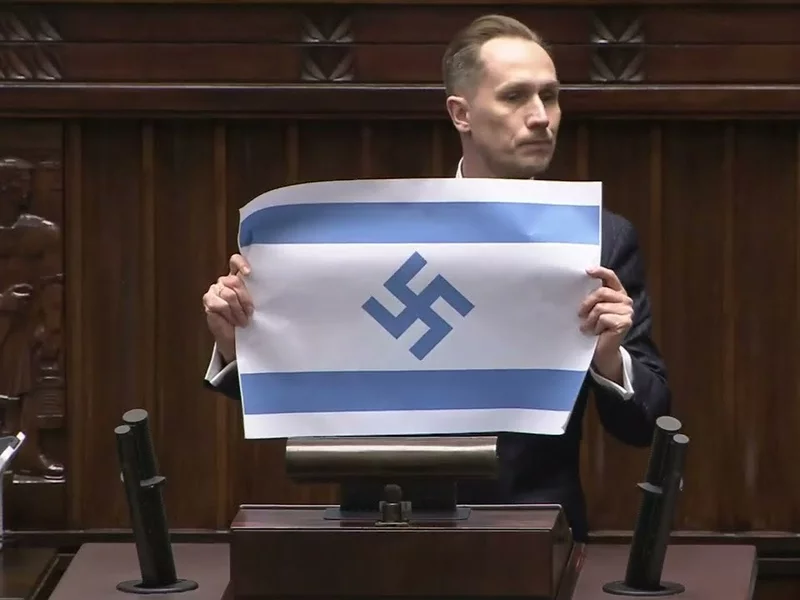 Berkowicz wyciągnął flagę Izraela ze swastyką. "Nowa III Rzesza"